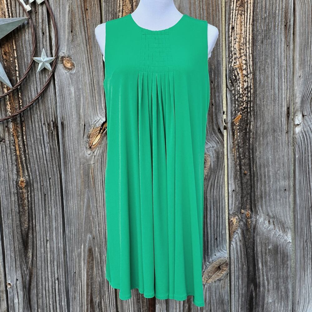 Green Pleated Dress Calvin Klein Size S Stretch A-line Sleeveless Solid Color